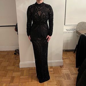 Valdrin Sahiti black beaded gown